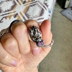 Vintage Sterling Silver Asian Amethyst Dragon Ring